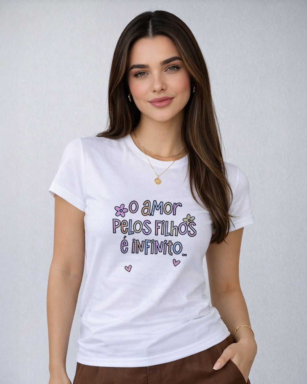 Camiseta Feminina 100% Algodão "Filhos É Infinito" Dia Das Mães