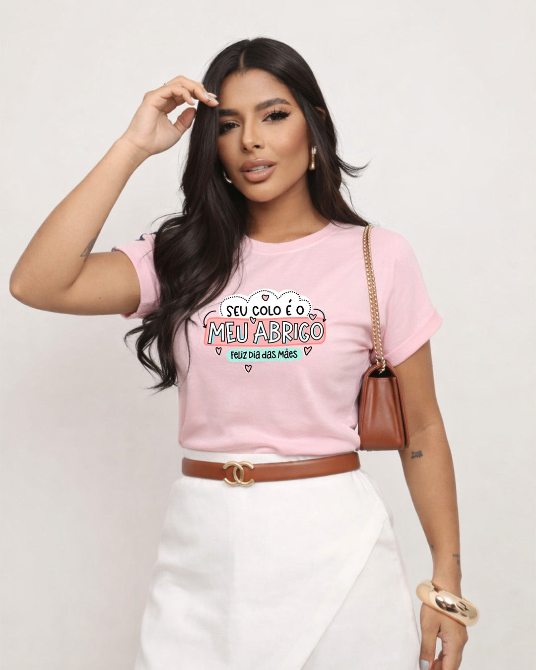 Camiseta Feminina 100% Algodão "Seu Colo É Meu Abrigo" Dia Das Mães