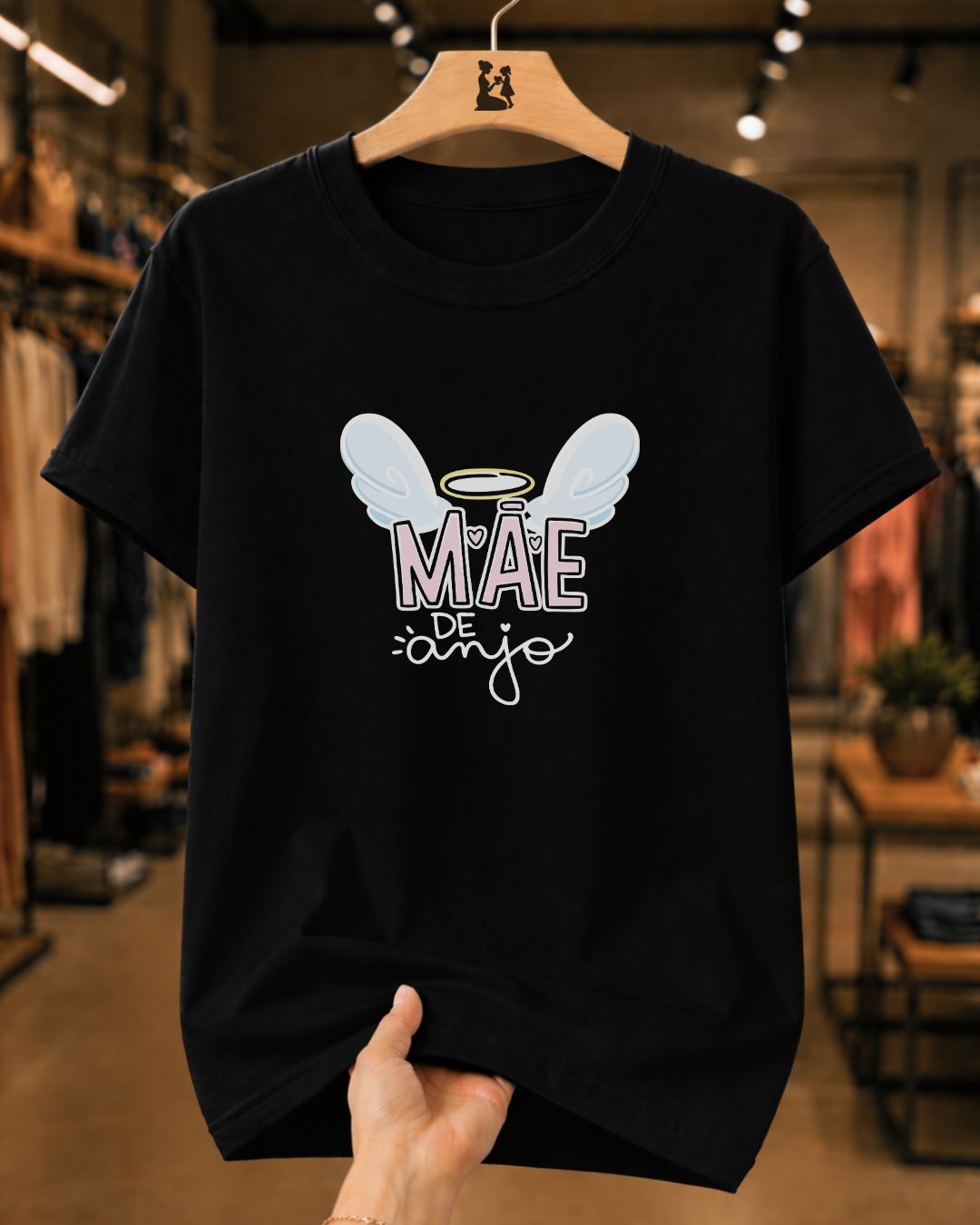Camiseta Feminina 100% Algodão "Mãe De Anjo" Dia Das Mães
