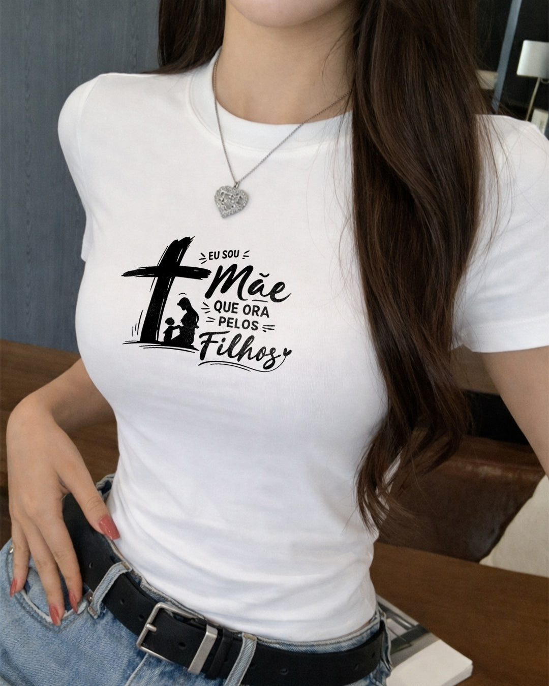 Camiseta Dia Das Mães Feminina "Eu Sou Mãe Que Ora Pelos Filhos" 100% Algodão