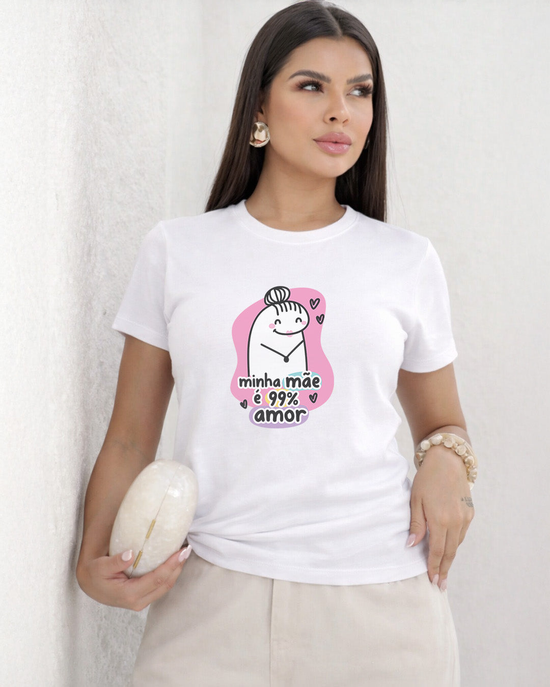 Camiseta Feminina "Minha Mãe É 99% Amor" 100% Algodão Dia Das Mães