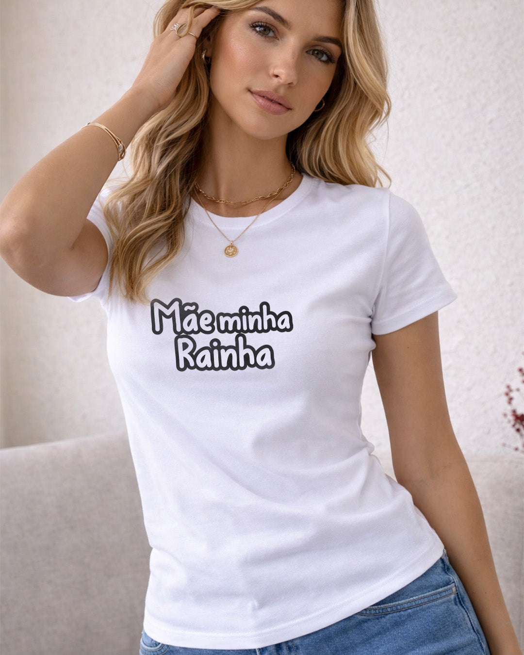 Camiseta 100% Algodão Feminina "Mãe Minha Rainha Especial" Dia Das Mães
