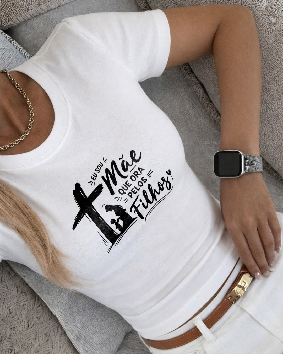 Camiseta Dia Das Mães Feminina "Eu Sou Mãe Que Ora Pelos Filhos" 100% Algodão