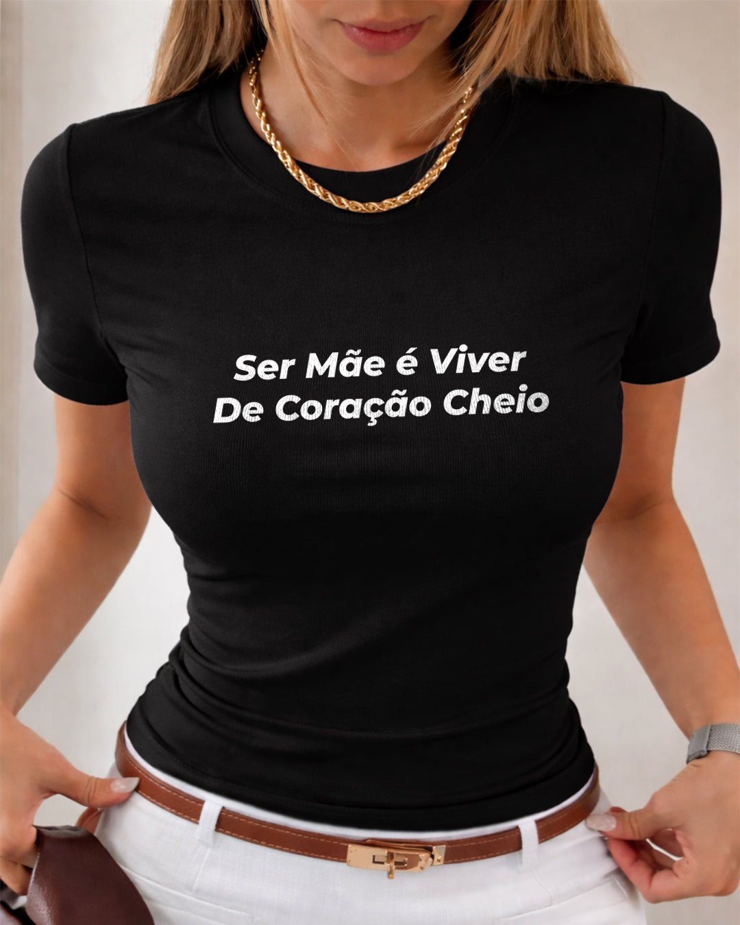 Camiseta Feminina 100% Algodão "Coração Cheio" Dia Das Mães