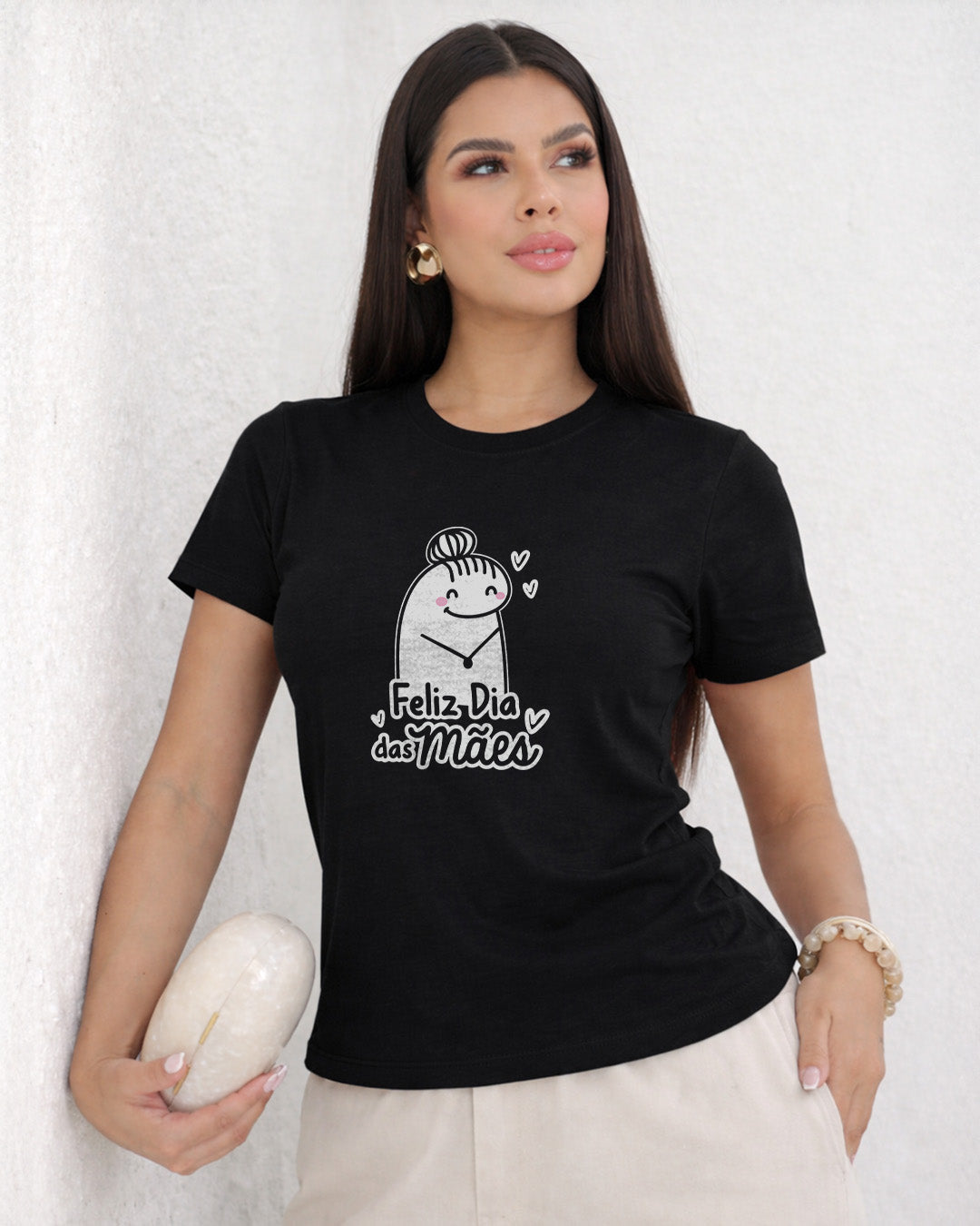 Camiseta Feminina 100% Algodão "Feliz Dia Das Mães Alegre" Dia Das Mães