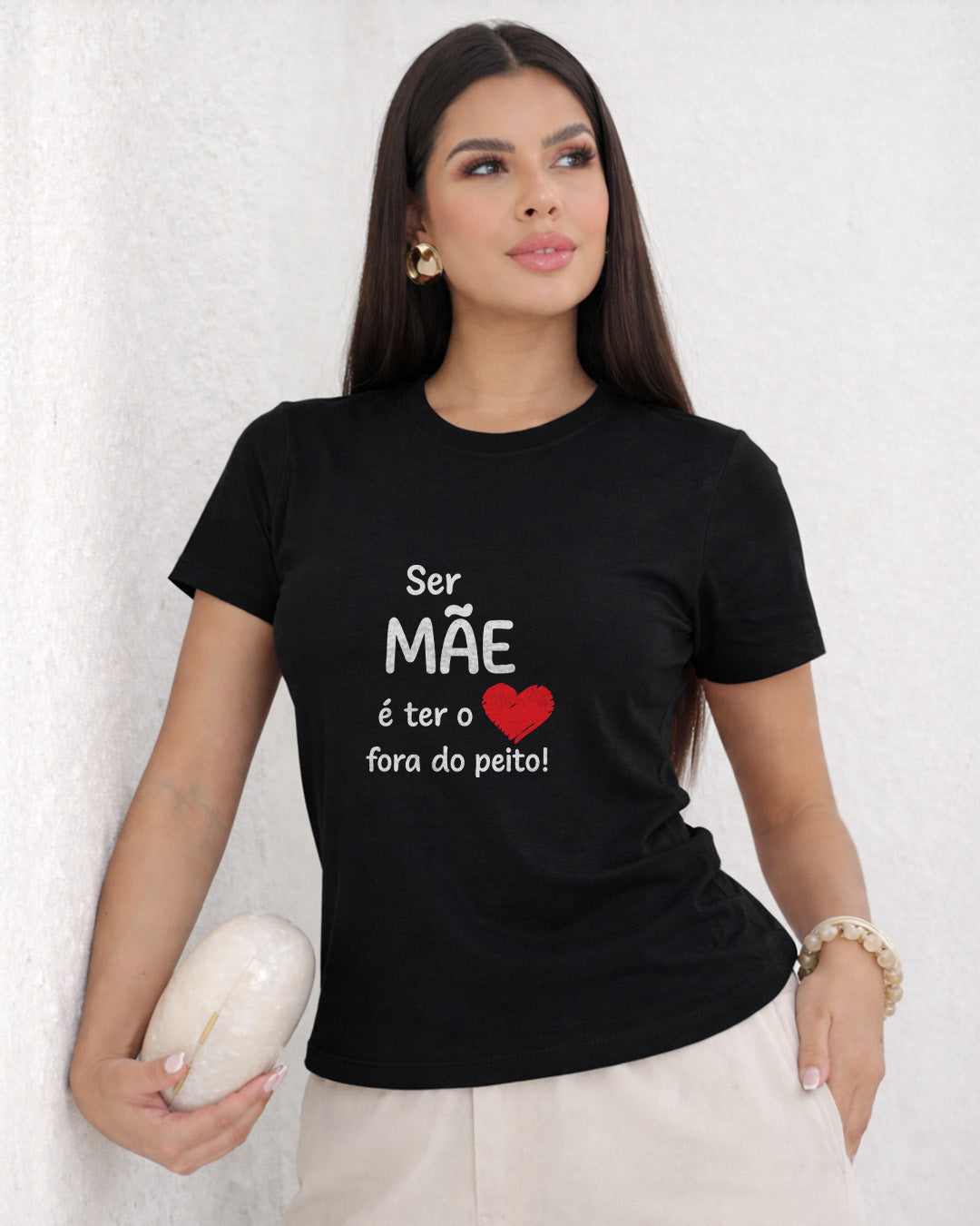 Camiseta Feminina Dia Das Mães "Coração Fora Do Peito" 100% Algodão
