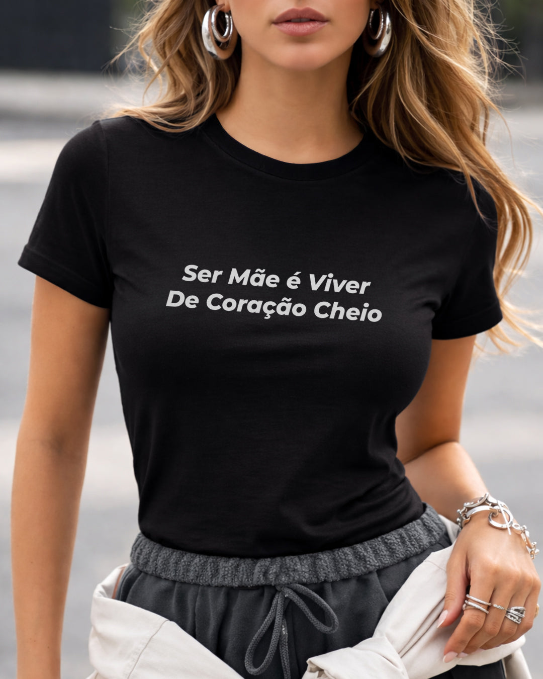 Camiseta Feminina 100% Algodão "Coração Cheio" Dia Das Mães