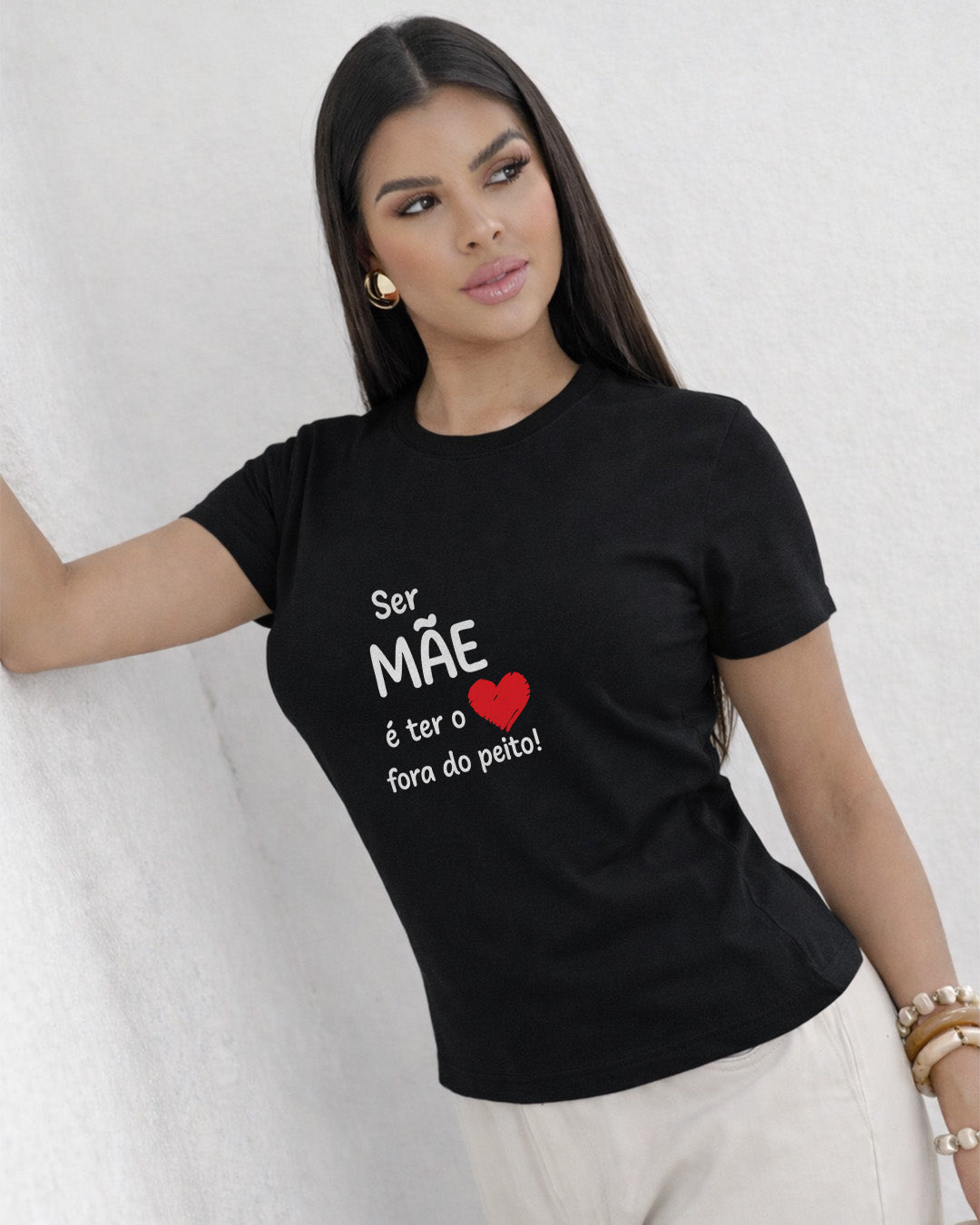 Camiseta Feminina Dia Das Mães "Coração Fora Do Peito" 100% Algodão