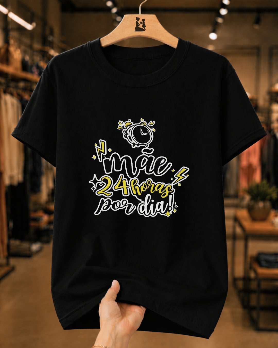 Camiseta Feminina 100% Algodão "Mãe 24 Horas Por Dia" Dia Das Mães