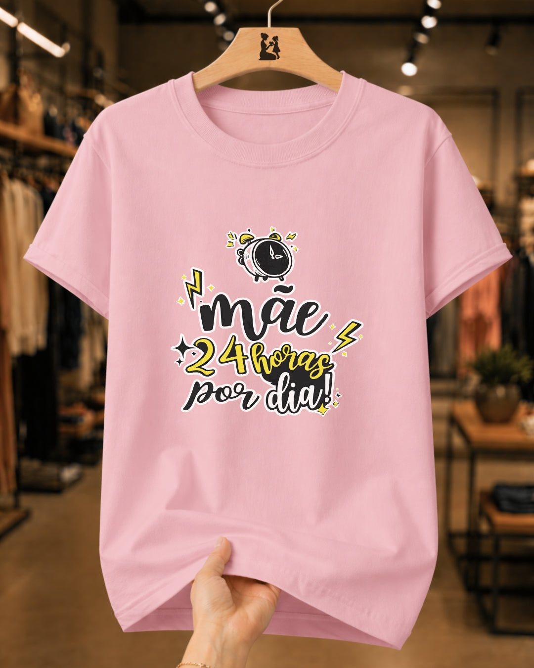 Camiseta Feminina 100% Algodão "Mãe 24 Horas Por Dia" Dia Das Mães