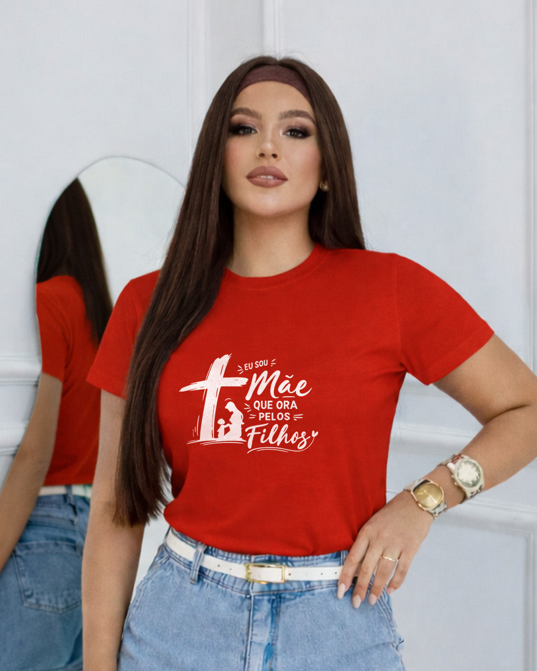 Camiseta Dia Das Mães Feminina "Eu Sou Mãe Que Ora Pelos Filhos" 100% Algodão