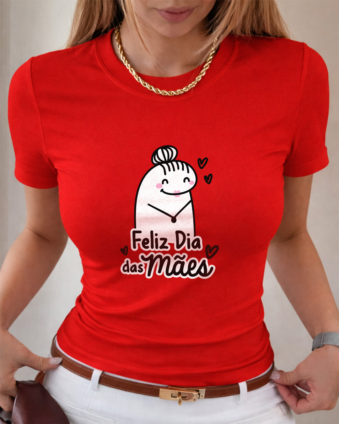 Camiseta Feminina 100% Algodão "Feliz Dia Das Mães Alegre" Dia Das Mães