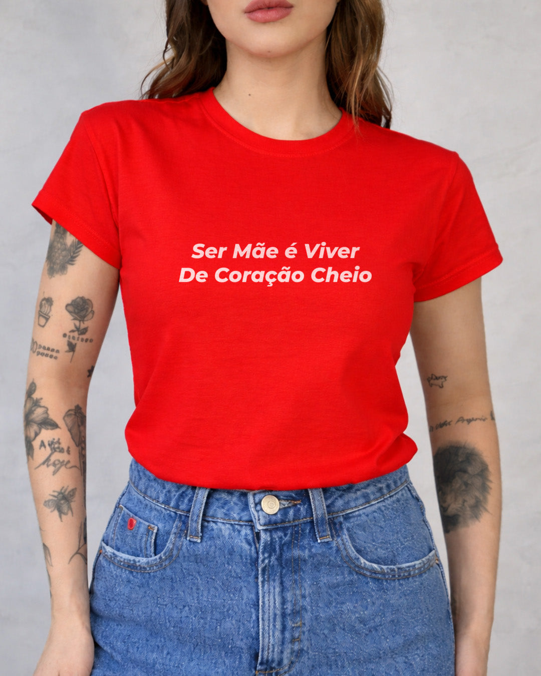 Camiseta Feminina 100% Algodão "Coração Cheio" Dia Das Mães