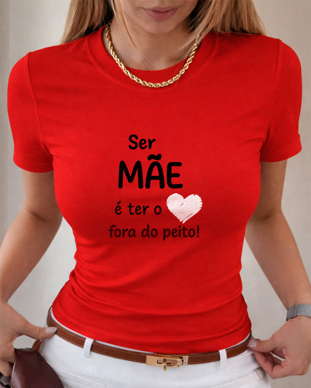 Camiseta Feminina Dia Das Mães "Coração Fora Do Peito" 100% Algodão