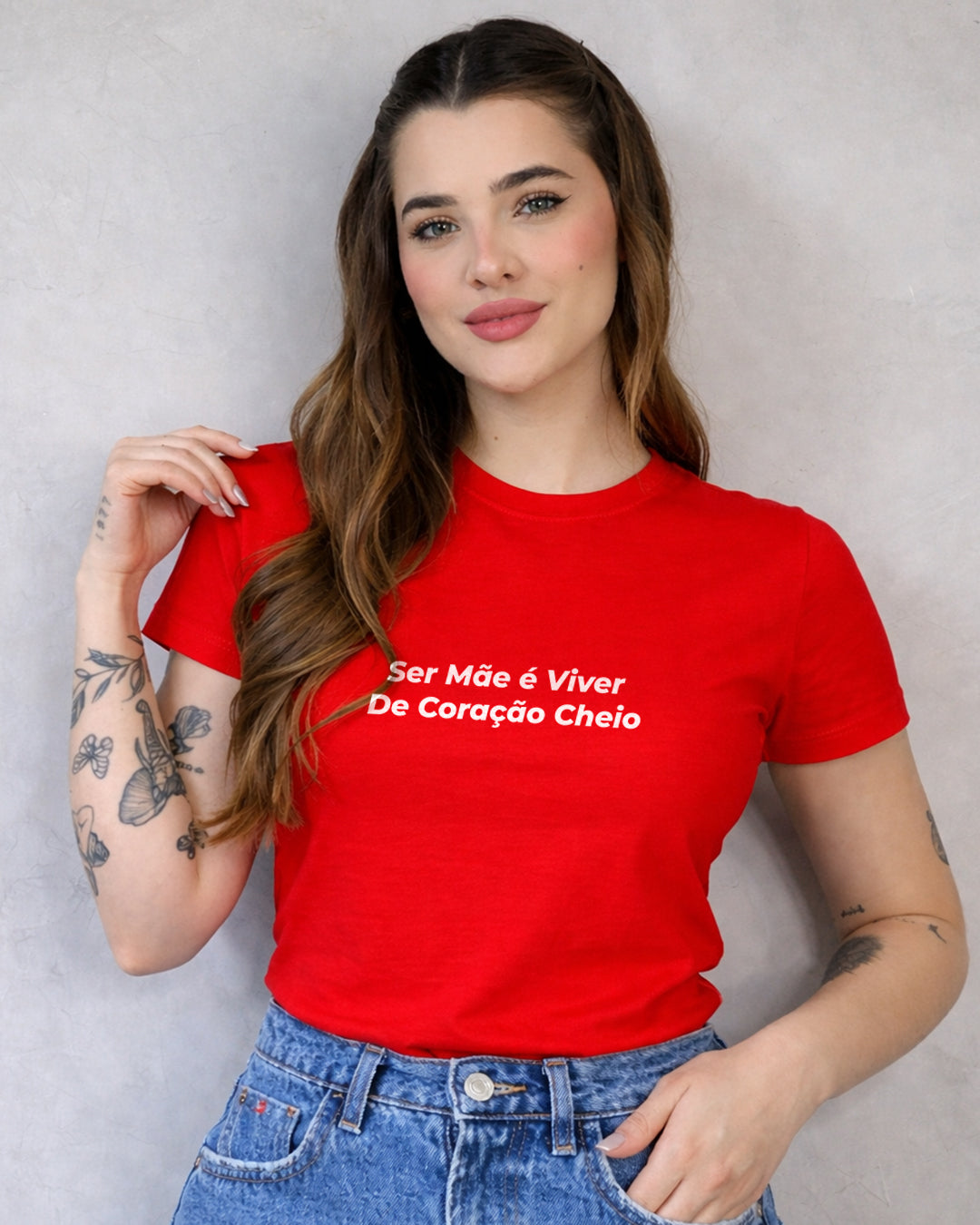 Camiseta Feminina 100% Algodão "Coração Cheio" Dia Das Mães