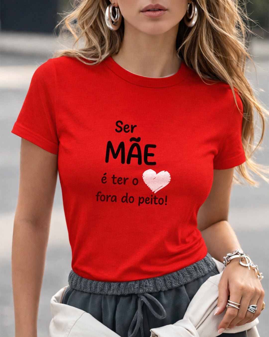 Camiseta Feminina Dia Das Mães "Coração Fora Do Peito" 100% Algodão
