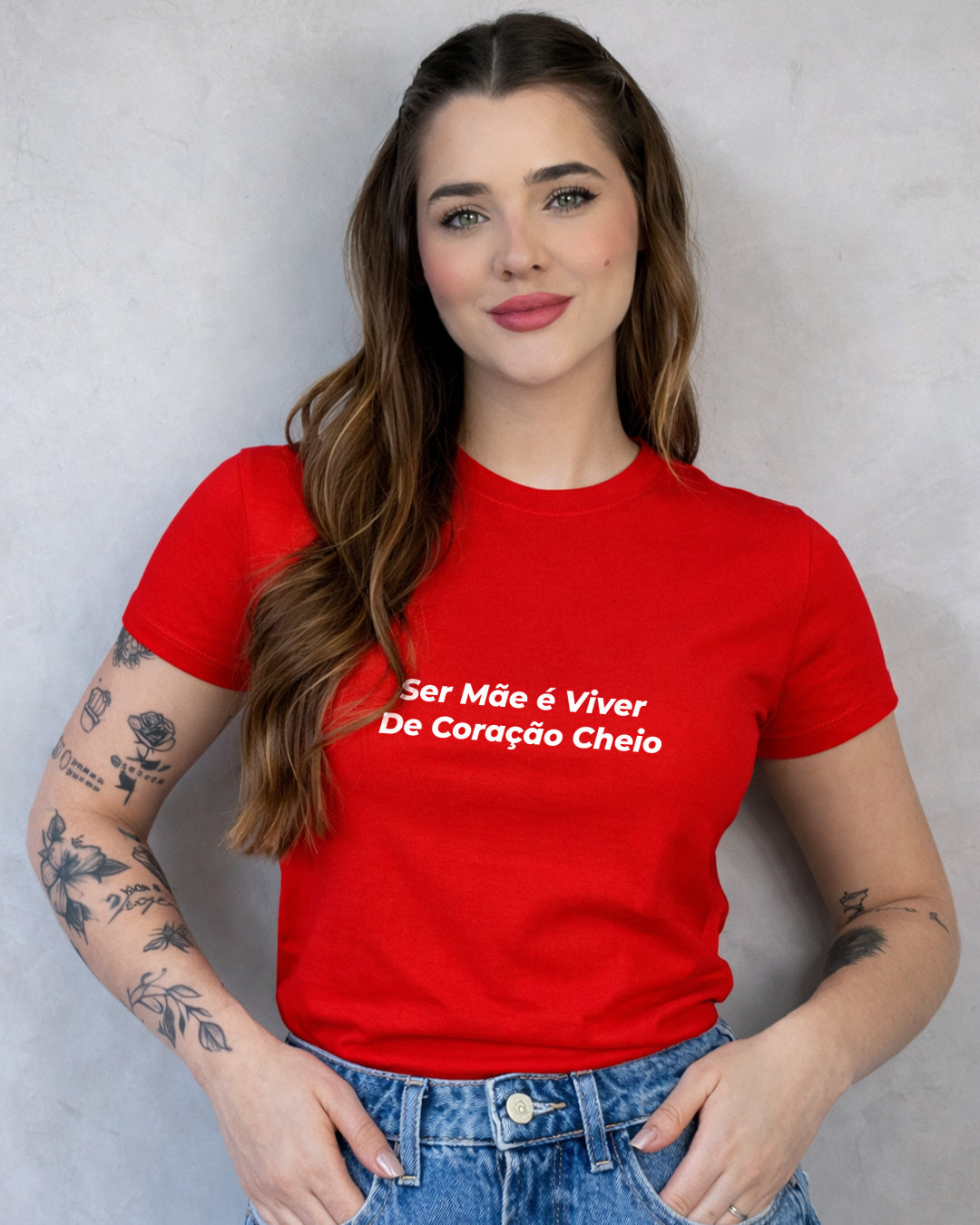 Camiseta Feminina 100% Algodão "Coração Cheio" Dia Das Mães