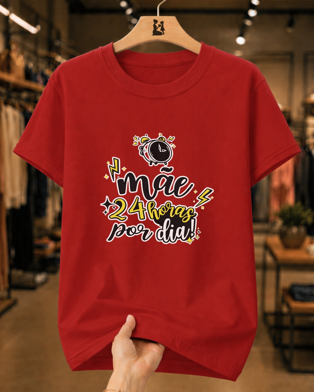 Camiseta Feminina 100% Algodão "Mãe 24 Horas Por Dia" Dia Das Mães