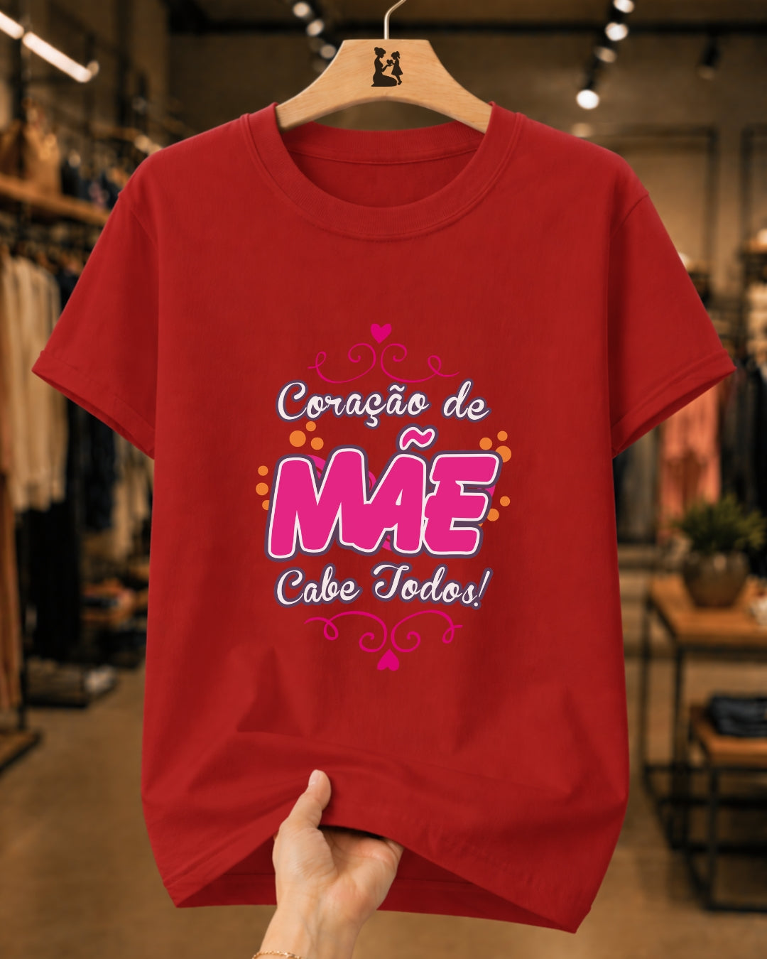 Camiseta Feminina 100% Algodão "Coração De Mãe Cabe Todos" Dia Das Mães